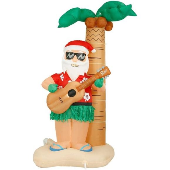 8 ft Tall Hula Santa on Beach Christmas Inflatable Outdoor Decor with LED Light